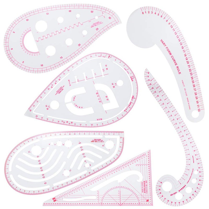 NEWMAY 6 Stlye Sew French Curve Ruler Metric Shaped Plastic Sewing Tools Measure Ruler for Sewing Pattern Making Design DIY Dress Clothing, Bendable Drawing Template Perfect for Designers and Tailors - Image 1